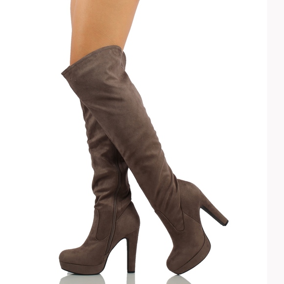 Shoes - SIZE 10 Charcoal Faux Suede Knee High Dress Boot